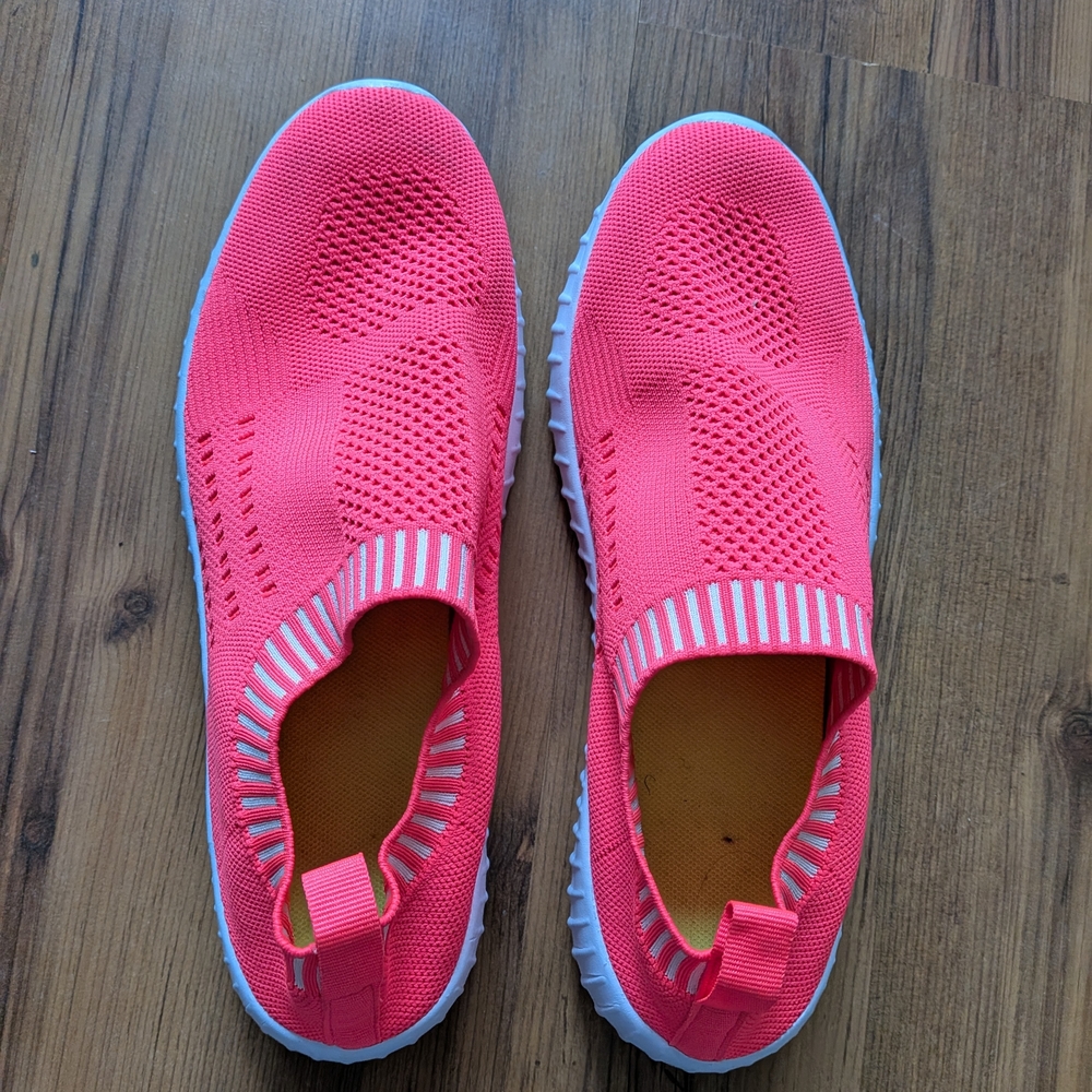 Neon Pink Knit Slip-On Shoes